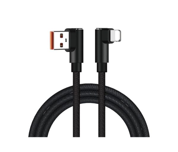 2M Right Angle USB AM to Right Angle Lightning Cable, Metal + Braid-0