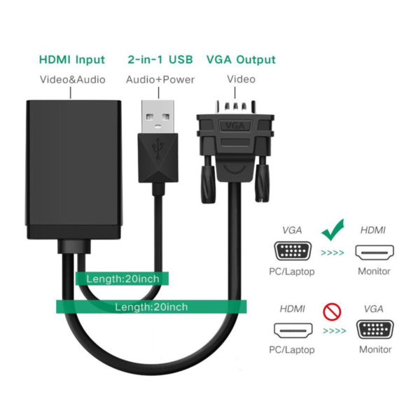 50CM VGA to HDMI Converter Cable With Audio-9949