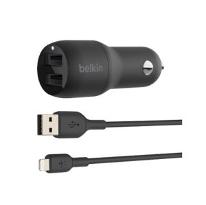 Belkin CCD001BT1MB Dual USB-A Car Charger 24W Lightning To USB-A 1M Cable Black-0