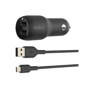 Belkin Boost Charge CCE002BT1MBK Car Charger Dual USB-A 24W Micro-USB To USB-A Cable (1M) Black-0