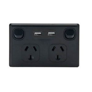 Tesla Double Outlet Powerpoint With Dual USB Charger Black-0