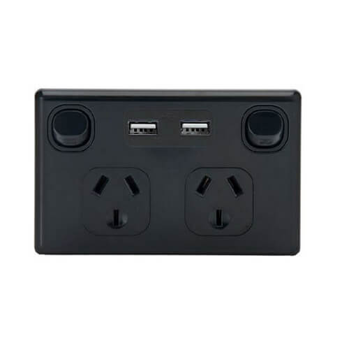 Tesla Double Outlet Powerpoint With Dual USB Charger Black-0