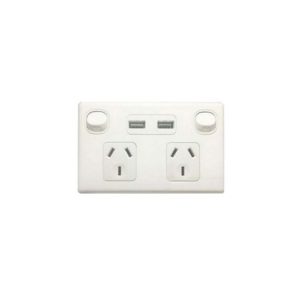 Double Outlet Powerpoint With Dual USB Charger White-0