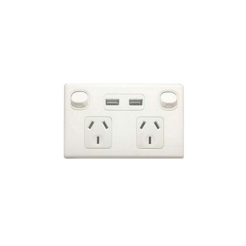 Double Outlet Powerpoint With Dual USB Charger White-0