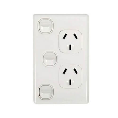 Tesla Vertical Wall Double Outlet Powerpoint 250V 16A White-0