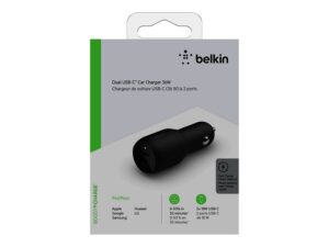 Belkin 2 Port Car Charger, 18W USB-C (2) Fast Charge PD, Black