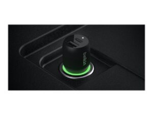 Belkin 2 Port Car Charger, 25W USB-C (1) PD, 12W USB-A (1), Black