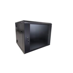 LDR Flat Packed 9U Hinged Wall Mount Cabinet 600mm x 550mm Glass Door Black
