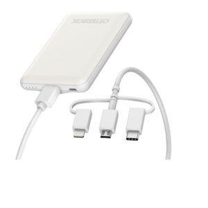 OtterBox 5K mAh Power Bank With 3-In-1 Cable USB-A To Lightning + USB-C + Micro-USB White