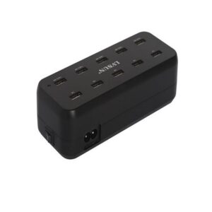 60W 10 Port USB Charger 12Amps Black
