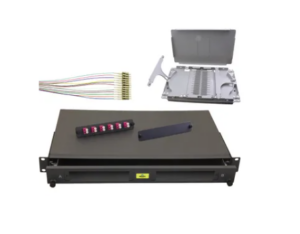 1RU Complete Sliding Fibre Enclosure Kit with Splice Cassette, Pigtails and 12 OM4 LC Connectors