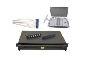 1RU Complete Sliding Fibre Enclosure Kit with Splice Cassette, Pigtails and 12 OS2 LC Connectors